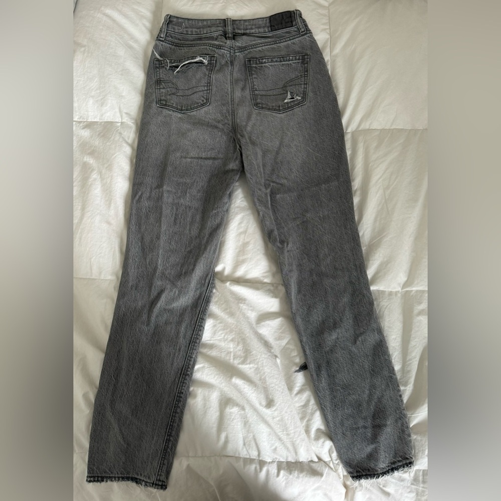 American Eagle grey ripped mom jeans, size 0 regular.